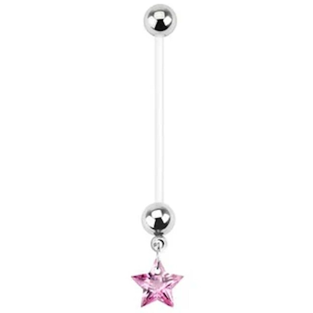 Pregnancy Pink Star Navel Ring Dangle – 14G BioFlex 1” Bar